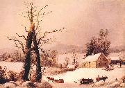 George Henry Durrie Winter Farmyard and Sleigh oil painting on canvas